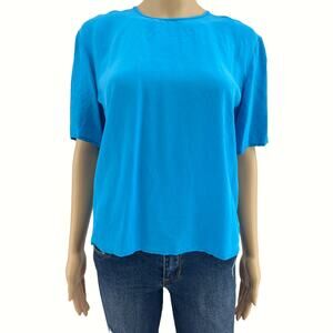 Vtg Jonathan Martin Silk Blouse Medium Blue Short Sleeve Sophisticates 80s